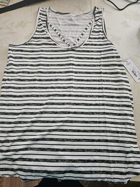a.n.a Olive And  White Striped V-Neck Tank